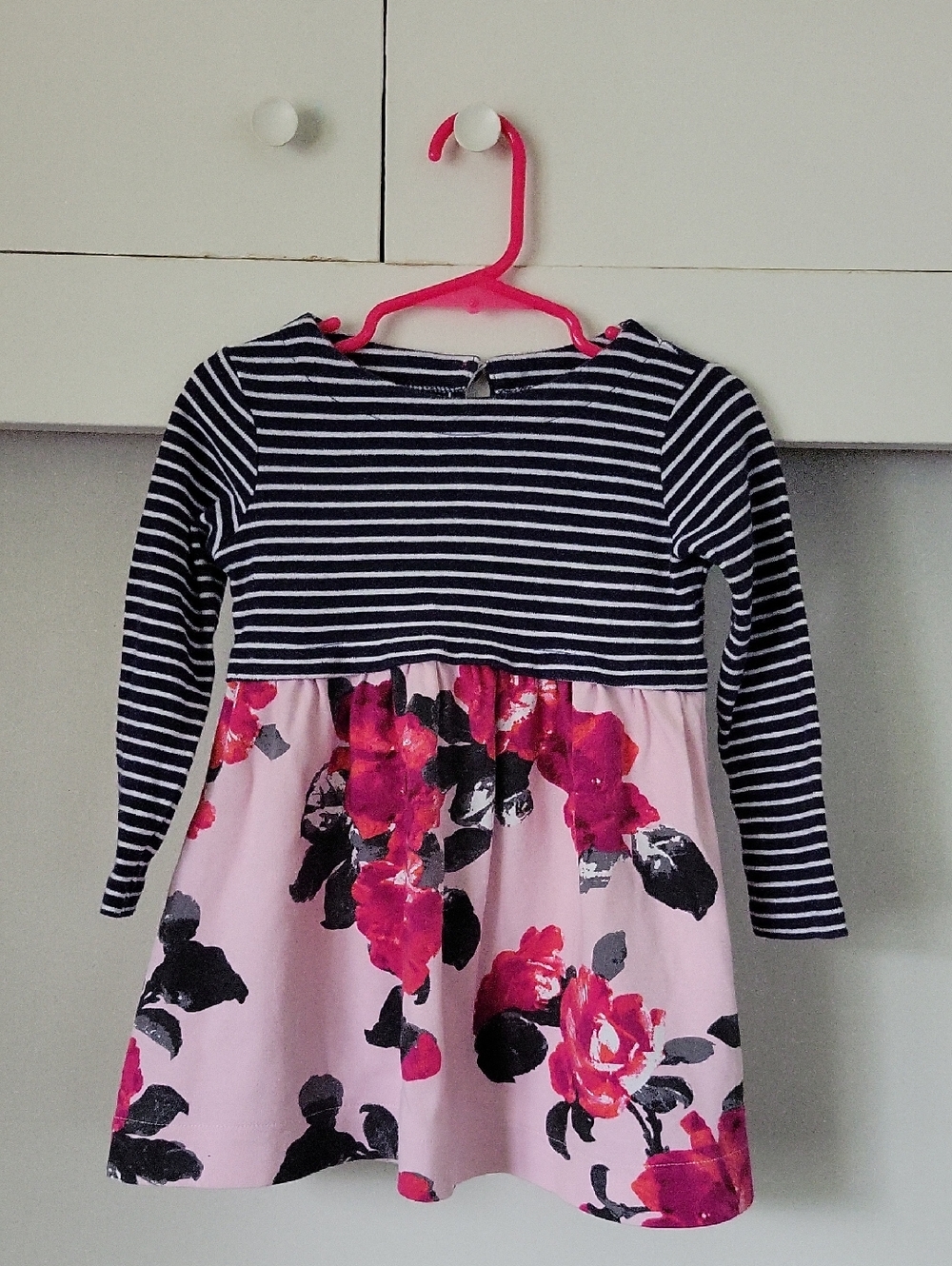 EUC Joules Navy Striped Dress with Pink Floral Skirt